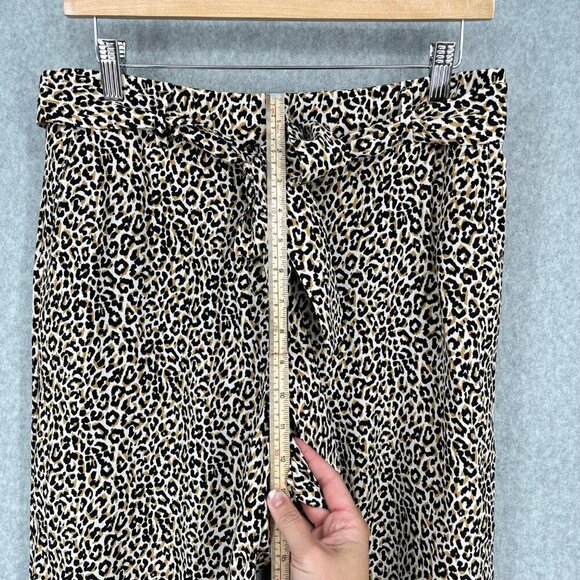 J Crew Womens Wide Leg Silk Pants Size 8 Animal Print Neutral Crop Belted Office - Picture 10 of 13